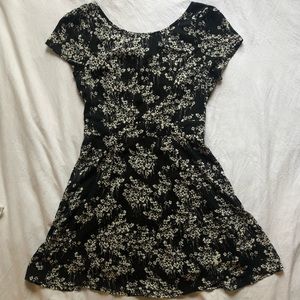 Black and White Floral Dress with Cap Sleeves